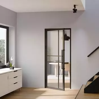 Schulte Loft Glastür Drehtür Klarglas 830x2115mm DIN Links, Komplettset mit Beschlag, Griffstange und Zarge