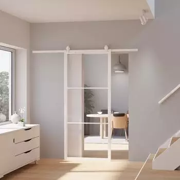Inova Loft Glasschiebet&uuml;r Klarglas 900x2150mm, 3 Felder, Stahl, wei&szlig;, Softclose