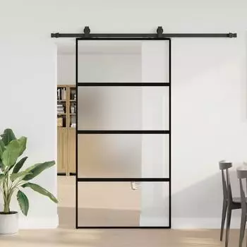 vidaXL Schiebetür mit Beschlag, Hartglas, schwarz, 102,5x205cm (3375891)
