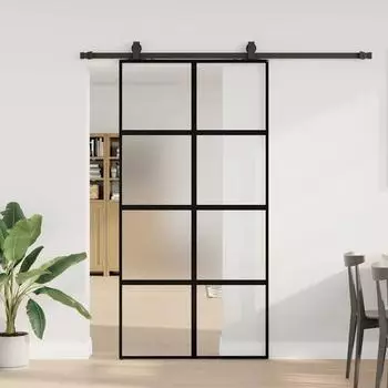 vidaXL Schiebet&uuml;r mit Beschlag, Hartglas, schwarz, 102,5x205cm (3375894)