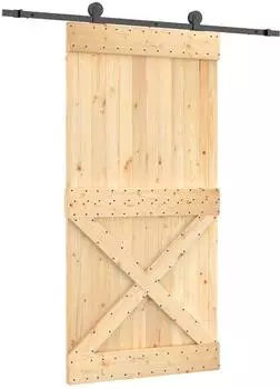 vidaXL Schiebet&uuml;r Massivkiefer, natur/schwarz, 100x210cm (3445003)