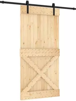 vidaXL Schiebetür 100x210cm Massivkiefer, natur und schwarz (3444928)