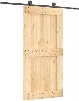 vidaXL Schiebet&uuml;r Massivkiefer, natur/schwarz, 100x210cm (3444997)