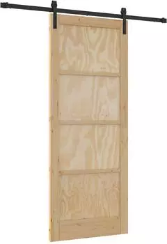 vidaXL Schiebet&uuml;r Kiefer massiv natur/schwarz 86x211cm (3445403)