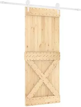 vidaXL Schiebet&uuml;r 100x210cm massives Kiefernholz, natur und wei&szlig; (3445175)