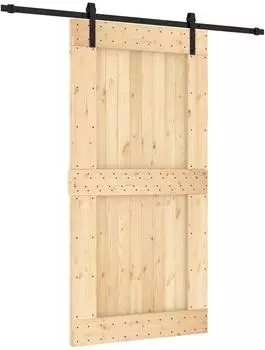 vidaXL Schiebet&uuml;r Massivkiefer, natur/schwarz, 100x210cm (3444922)