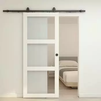 Inova Holzschiebetür weiß mit 3 Glasfeldern, Landhausstil, Softclose, 900x2150mm (BHTG481K92-BHZP481H17)