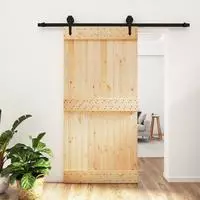 vidaXL Schiebet&uuml;r Nat&uuml;rlich und Schwarz 100 x 210 cm Massivkiefer
