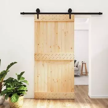 vidaXL Schiebet&uuml;r Massivkiefer natur/schwarz 100x210cm