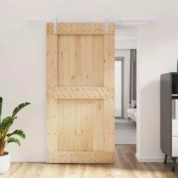 vidaXL Schiebet&uuml;r Massivkiefer natur/wei&szlig; 100x210cm (3444962)