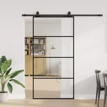 vidaXL Schiebetür mit Beschlag schwarz 102,5x205cm ESG-Glas (3375860)