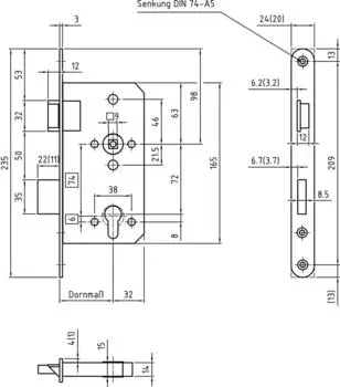 BMH Panik-Einsteckschloss 1013 Funktion D PZ 72/9 DIN RS (1013.000040)