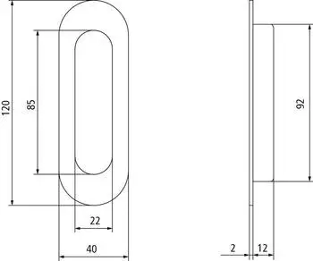 Intersteel Schiebet&uuml;rmuschel 4476 Edelstahl schwarz oval blind 120x40mm (0023.447681)