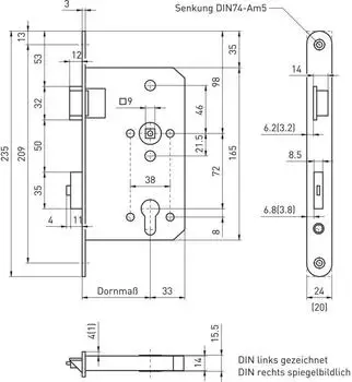 BMH Fluchtt&uuml;rschloss 6128 2-fl&uuml;gelig Funktion B/EN 1125, links, Edelstahl (6128.000005)