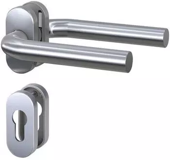 Basi Schmalrahmen-Garnitur L-Form, ovale Rosetten, Edelstahl, Profilzylinder (7302-0208)