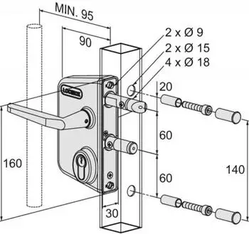 Locinox LAKQ4040 U2L Industrieschloss Aluminium mit Griffen, Grün, Vierkantprofile 40-60mm (LAKQ4040U2L6005VSZM)