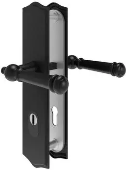 MS Beschläge Sicherheits-Schutzbeschlag Langschild Messing schwarz matt Drücker/Drücker DIN 10/92