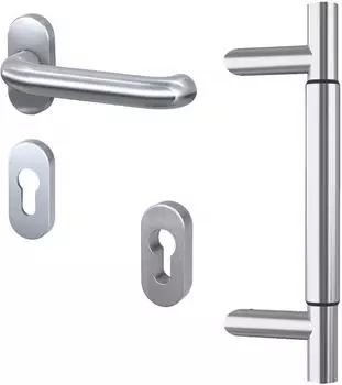 Basi Sto&szlig;griff variabel Komplett-Set, Schmalrahmen-Garnitur, Schutzrosette PZ oval, Edelstahl (7000-SGSV1)
