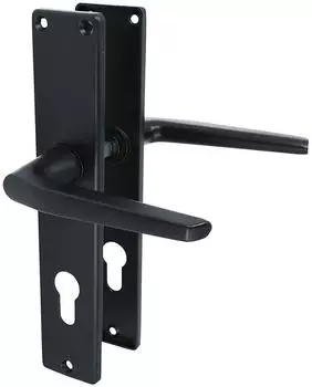 MS Beschl&auml;ge Langschild-Dr&uuml;ckergarnitur Aluminium, schwarz, Profilzylinder (12.20.143.90-HAN)