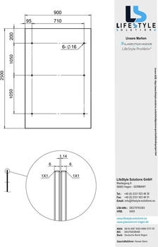 Glaszentrum Hagen Typ/StBK3 250x90 Glasvordach VSG inkl Halter Schwarz/Matt - Klarglas