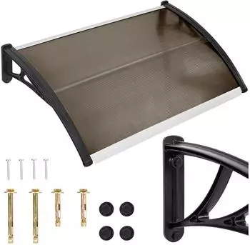 Zolta Gew&ouml;lbtes Vordach 150x80cm Polycarbonat/Aluminium UV-Schutz, Braun