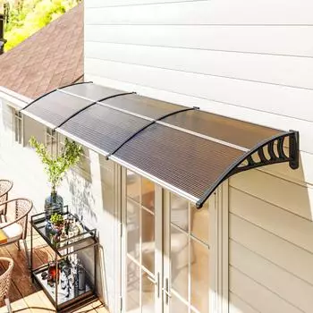 Outsunny Pultvordach Polycarbonat/Aluminium 303x96x27cm, schwarz/braun, UV-Schutz