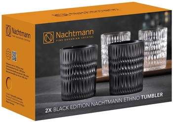 Nachtmann 2-telges Whskybecher-Set, Schwarze Whsky-Gläser, Krstallglas, 304 ml, Black, Ethno, 105395