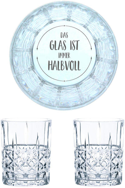 Nachtmann Whiskyglas Gravur Das Glas ist immer Halbvoll 345 ml, 2er Set