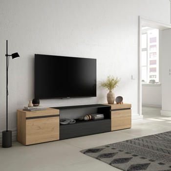 Skraut Home TV-Schrank 200x45x35cm, F&uuml;r TV-Ger&auml;te bis zu 80 Eiche Schwarz