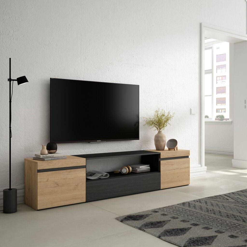 Skraut Home TV Lowboard Mit Elektrokamin - 150cm Eiche Optik - Für TVs Bis 65 Zoll - Modernes Wohnzimmer Möbel