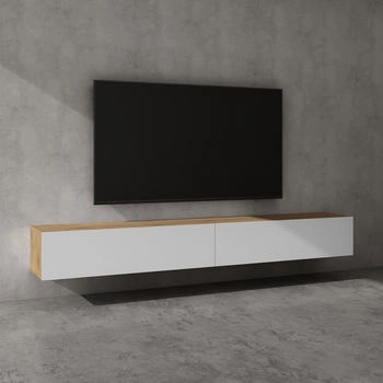 doporro TV Lowboard Holz 240 cm in Kerneiche und matt weiß