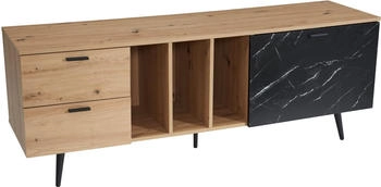 Finebuy Lowboard TV Schrank 150 cm Fernsehtisch Fernsehschrank Marmor Schwarz (150 x 55 x 40 cm) Braun