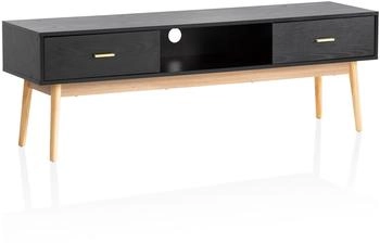 Finebuy Lowboard TV Schrank 150 cm Schwarz Schubladen Fernsehkommode Eiche (150 x 50 x 40 cm) Schwarz