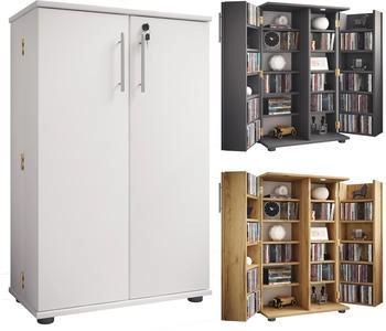 VCM Regal, Holz CD DVD Regal abschlie&szlig;bar Engalo XL (60 x 31 x 93 cm) Grau