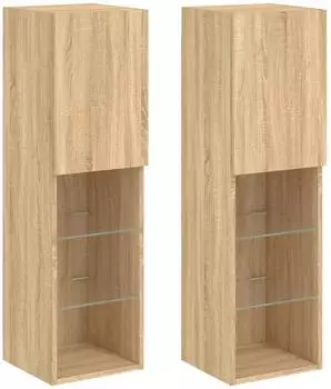 vidaXL TV-Schränke mit LED-Leuchten 2 Stk. Sonoma-Eiche 30,5 x 30 x 102 cm (837020)