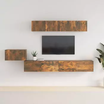 vidaXL TV-Schrank-Set 5-tlg. R&auml;uchereiche Holzwerkstoff (3114435)