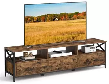 Vasagle TV-Schrank mit 3 Stoffschubladen, 178x40x50cm, Stahlgestell, vintagebraun-schwarz (LTV303KD01)