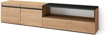 Skraut Home Lowboard 200x45x35cm für TV bis 80", Eiche und Schwarz (46_25_02)