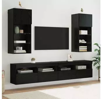 vidaXL Wandmontierte TV-Schr&auml;nke mit LED 2 Stk. Schwarz Eichen-Optik (882959)