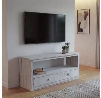 MCW TV-Lowboard Shabby-Look Vintage Wei&szlig;, Paulownia, 110x53x39cm