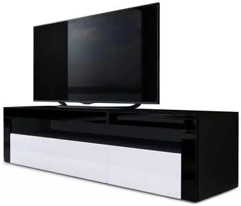Vladon Valencia TV-Lowboard 1 offenes Fach, 2 Klappen, Schwarz matt/Wei&szlig; Hochglanz/Schwarz Hochglanz (50000512)