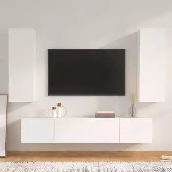 vidaXL TV-Schrank-Set 4-tlg. Holzwerkstoff Wei&szlig; (3114198)
