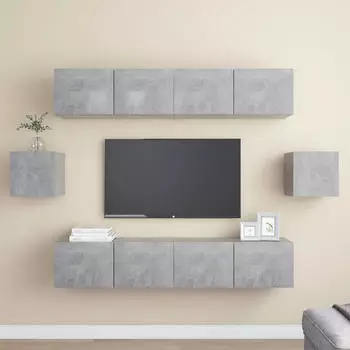 vidaXL TV-Schrank-Set 6-tlg. Holzwerkstoff Betongrau (3079103)