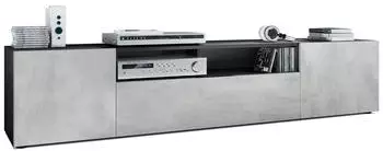 Vladon Mogan TV-Lowboard 2 T&uuml;ren, 1 Klappe, Schwarz matt/Beton Oxid-Optik, 181x39x35cm (50006525)