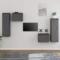 vidaXL TV-Schr&auml;nke 4 Stk. Grau Massivholz Kiefer