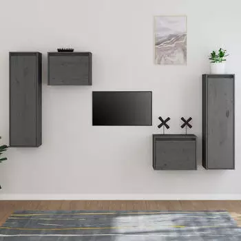 vidaXL TV-Schrank 4er-Set Grau Massivholz Kiefer (3100251)