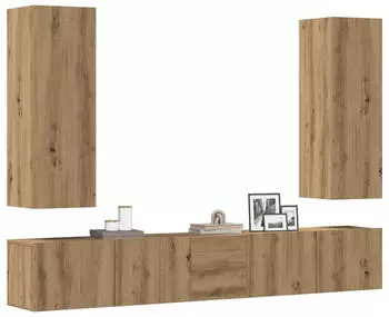 vidaXL TV-Schrank-Set 5-tlg. Wandmontage Holzwerkstoff Artisan-Eiche (3329194)