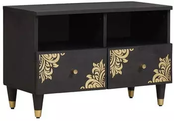 vidaXL TV-Schrank mit Schublade Schwarz 70x33x46cm Massivholz Mango (4018809)