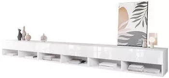 Mirjan24 TV-Lowboard A300 mit LED-Beleuchtung, 3 Klappen, Weiß Hochglanz, 300cm (A300)