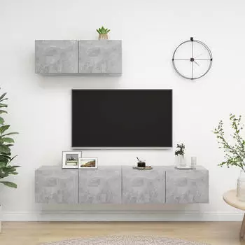 vidaXL TV-Schrank Set 3-tlg. Betongrau Holzwerkstoff (3079121)